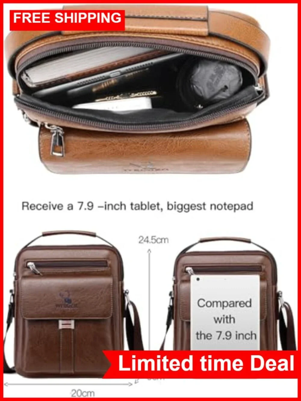 Men's PU Leather Messenger Bag Crossbody Shoulder Purse Satchel Pouch